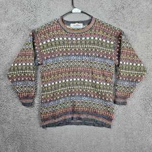 Antartex Mens Small‎ Pure New Wool Sweater Gray Orange Geometric